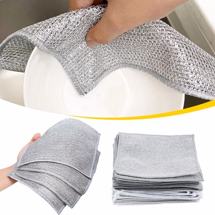 Set 5 Miếng, 10 Miếng Rửa Chén Bát Bằng Sợi Thép, Khăn Lau Bếp Thần Kỳ Bằng Sợi Kim Loại Bạc Ctb671 - Bechip - Ảnh 4