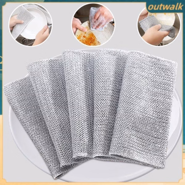 Set 5 Miếng, 10 Miếng Rửa Chén Bát Bằng Sợi Thép, Khăn Lau Bếp Thần Kỳ Bằng Sợi Kim Loại Bạc Ctb671 - Bechip - Ảnh 10