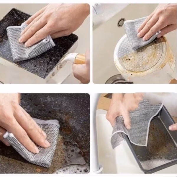Set 5 Miếng, 10 Miếng Rửa Chén Bát Bằng Sợi Thép, Khăn Lau Bếp Thần Kỳ Bằng Sợi Kim Loại Bạc Ctb671 - Bechip - Ảnh 9