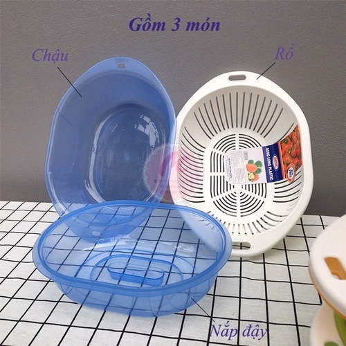 Bộ Rổ Chậu Có Nắp Đậy 3 Trong 1 - Ảnh 4