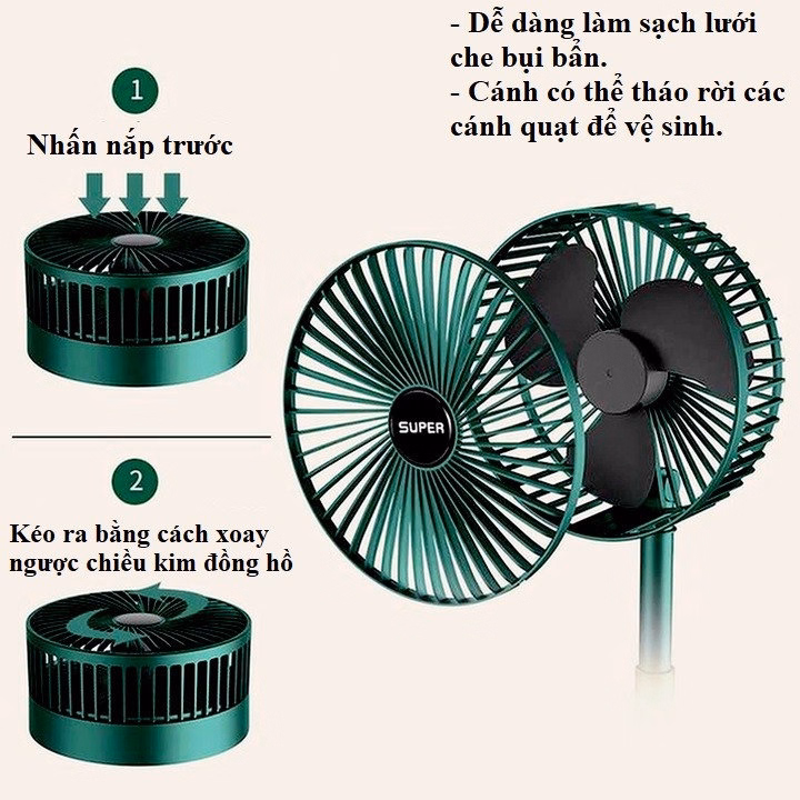 Quạt Super Fan Tích Điện Mini Gập Gọn Để Bàn - Ảnh 7