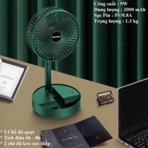 Quạt Super Fan Tích Điện Mini Gập Gọn Để Bàn