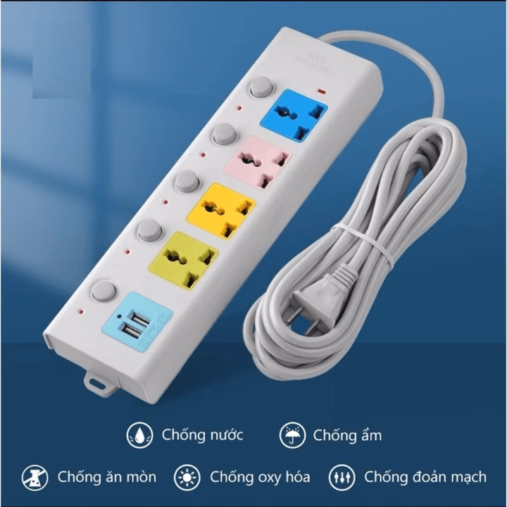 Ổ Cắm Điện Usb Đa Năng Cao Cấp Chống Giật Dây Dài, 2 Cổng Cắm Usb, Có Chốt An Toàn Tiện Dụng Ctb681 - Bechip - Ảnh 3