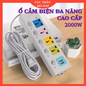 Ổ Cắm Điện Usb Đa Năng Cao Cấp Chống Giật Dây Dài, 2 Cổng Cắm Usb, Có Chốt An Toàn Tiện Dụng Ctb681 - Bechip