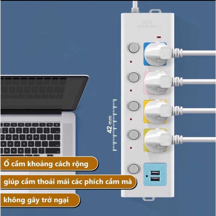 Ổ Cắm Điện Usb Đa Năng Cao Cấp Chống Giật Dây Dài, 2 Cổng Cắm Usb, Có Chốt An Toàn Tiện Dụng Ctb681 - Bechip - Ảnh 8