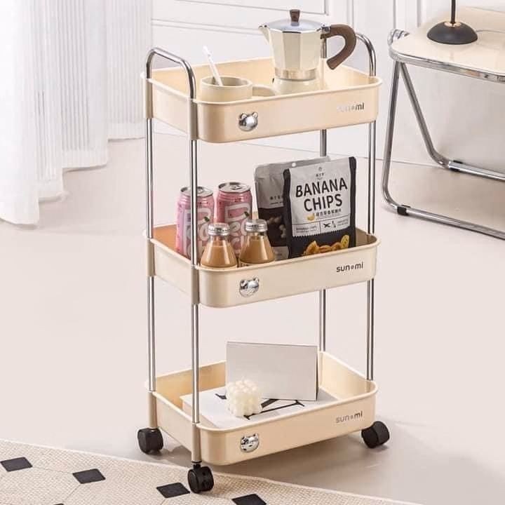 Kệ Gấu Sunmix 3 Tầng Đựng Đồ Đa Năng Khay Nhựa Cao Cấp Khung Inox, Có Bánh Xe Tay Cầm Dễ Di Chuyển - Gdn - Ảnh 2