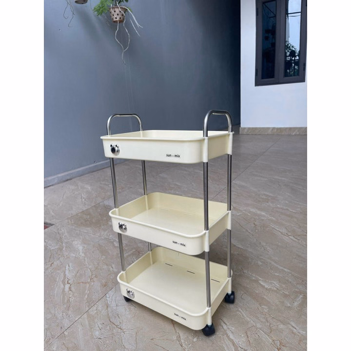 Kệ Gấu Sunmix 3 Tầng Đựng Đồ Đa Năng Khay Nhựa Cao Cấp Khung Inox, Có Bánh Xe Tay Cầm Dễ Di Chuyển - Gdn - Ảnh 6