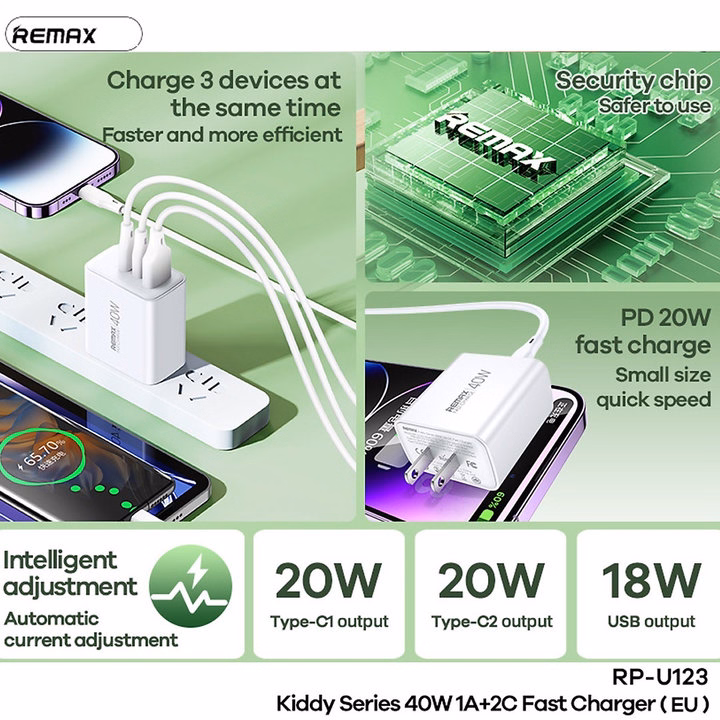 Hộp 1 Cái - Củ Sạc Nhanh 40W Rp-U123 Remax (Màu Trắng) - Ảnh 2