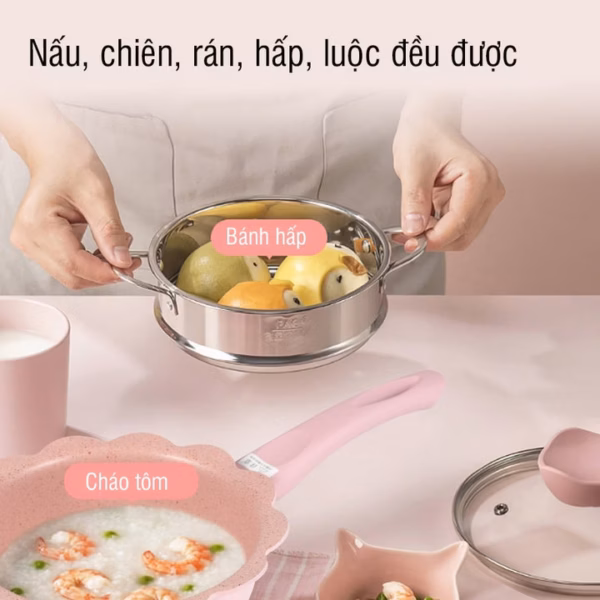 Bộ Nồi Chảo Nấu Hấp Cho Bé Ăn Dặm Chống Dính Kèm Xửng Hấp Hàng Cao Cấp Loại 1 55776 - Lady'S Passion - Ảnh 5