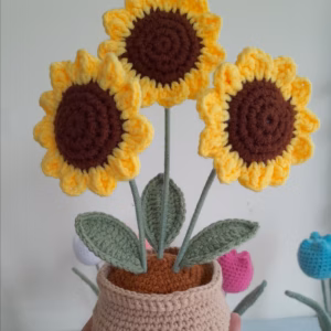 Chậu Hoa Len Hướng Dương 3 Bông Handmade Yk26-Yukishop