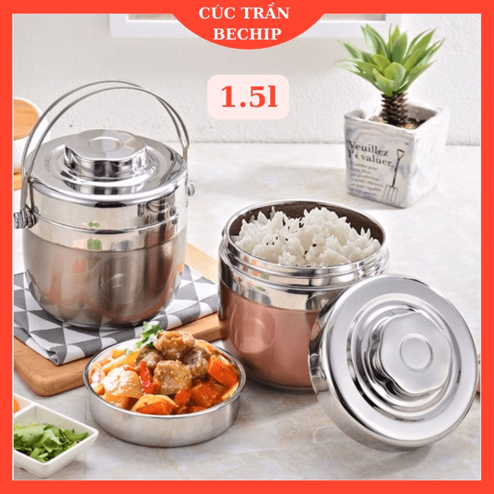 Hộp Cơm Giữ Nhiệt 2 Ngăn, Cặp Lồng Bom Xuất Hàn 1,5L Ctb398 - Bechip