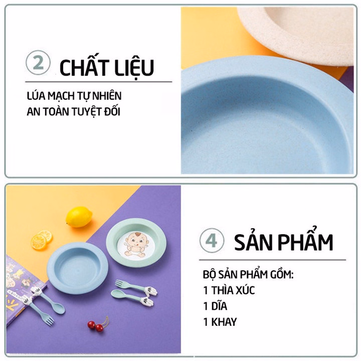 Đĩa Kèm Thìa Dĩa Children Lúa Mạch An Toàn Cho Bé Ăn Dặm 00566 - Lady'S Passion - Ảnh 2