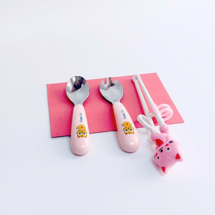 Bộ Đũa Thìa Inox Happycat Chống Gỉ An Toàn Cho Bé Tập Ăn 00585 - Lady'S Passion - Ảnh 5
