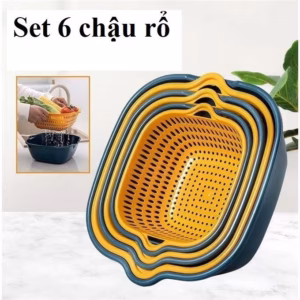 Bộ 6 Rổ Và Chậu Rửa Hoa Quả, Rau Củ Tiện Dụng