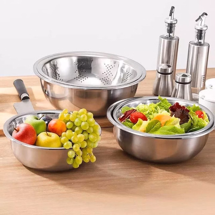 Set 5 Tô Và Rổ Inox Gồm Có 4 Tô + 1 Rổ - Ảnh 4