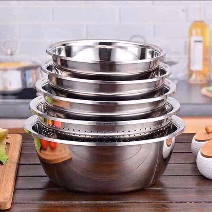 Set 5 Tô Và Rổ Inox Gồm Có 4 Tô + 1 Rổ - Ảnh 2
