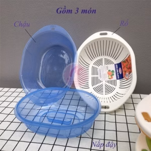 Bộ Rổ Chậu 3 Trong 1 Có Nắp Đậy