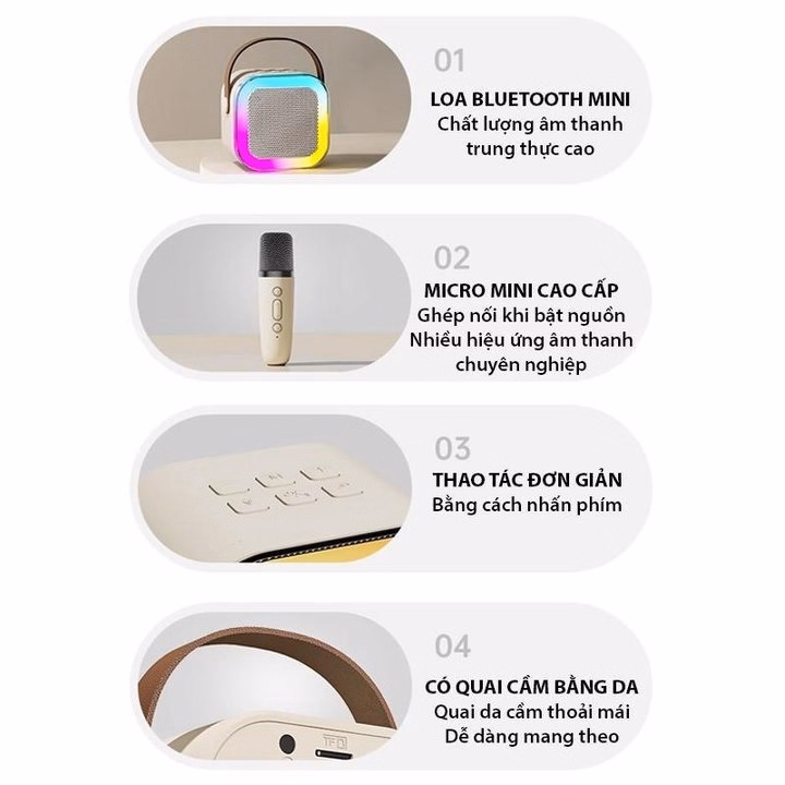 Loa Bluetooth Mini Hát Karaoke Kèm @ Mic - Ảnh 2