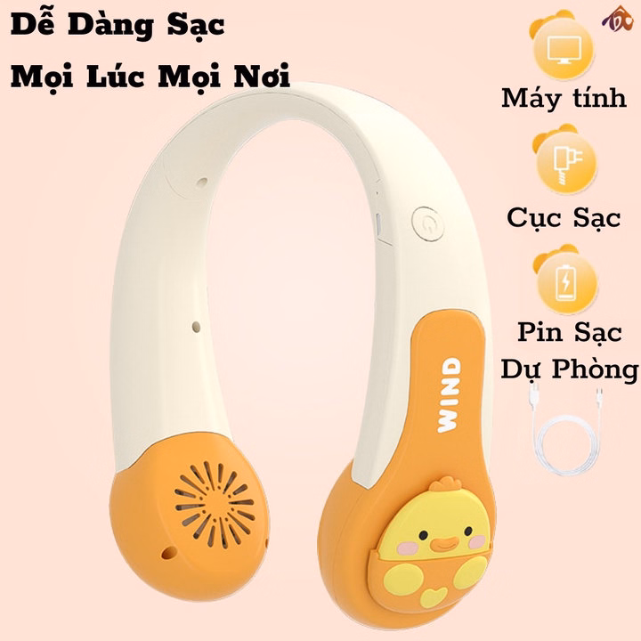 Quạt Đeo Cổ Mini Không Cánh Hình Thú Siêu Mát, Bền, Chạy Êm Ctb715 - Bechip - Ảnh 3