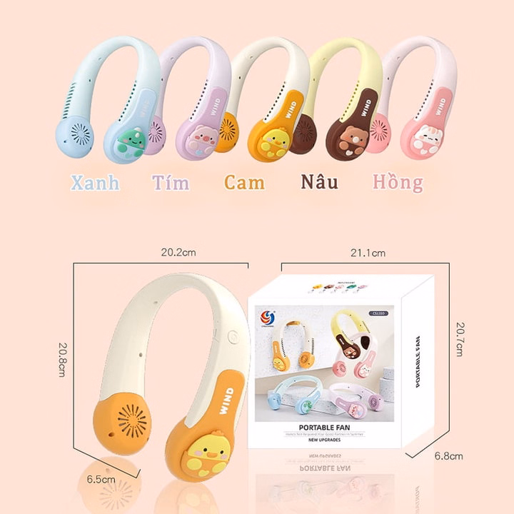 Quạt Đeo Cổ Mini Không Cánh Hình Thú Siêu Mát, Bền, Chạy Êm Ctb715 - Bechip - Ảnh 14