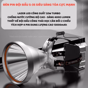 Đèn Pin Đội Đầu Siêu Sáng Tỏa Rộng S35, Sạc Dự Phòng Chống Nước Ipx7, Độ Sáng 4000 Lumen, 3 Chế Độ Ánh Sáng Gd184 - Lady'S Passion