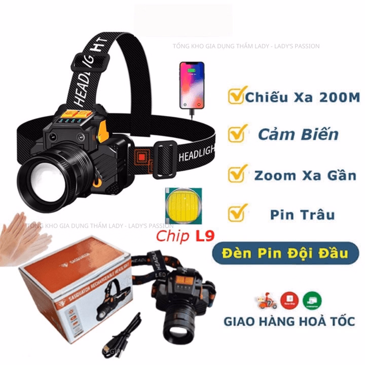Đèn Pin Đội Đầu T6 Cảm Biến Vẫy Tay Siêu Sáng Kiêm Sạc Dự Phòng Điện Thoại, Zoom Gần Xa Gd185 - Lady'S Passion - Ảnh 14