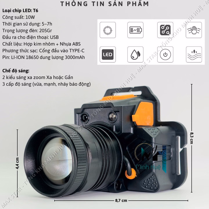 Đèn Pin Đội Đầu T6 Cảm Biến Vẫy Tay Siêu Sáng Kiêm Sạc Dự Phòng Điện Thoại, Zoom Gần Xa Gd185 - Lady'S Passion - Ảnh 15