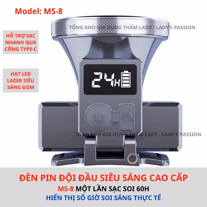 Đèn Pin Đội Đầu Siêu Sáng M-S8 Sáng 60 Giờ Liên Tục Trên 1 Lần Sạc, Pin Trâu Gd187 - Lady'S Passion