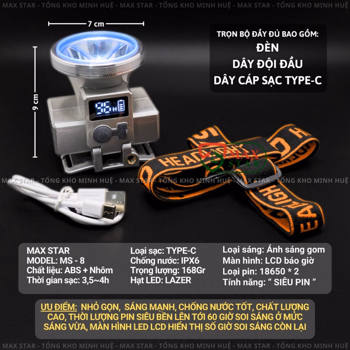 Đèn Pin Đội Đầu Siêu Sáng M-S8 Sáng 60 Giờ Liên Tục Trên 1 Lần Sạc, Pin Trâu Gd187 - Lady'S Passion - Ảnh 11