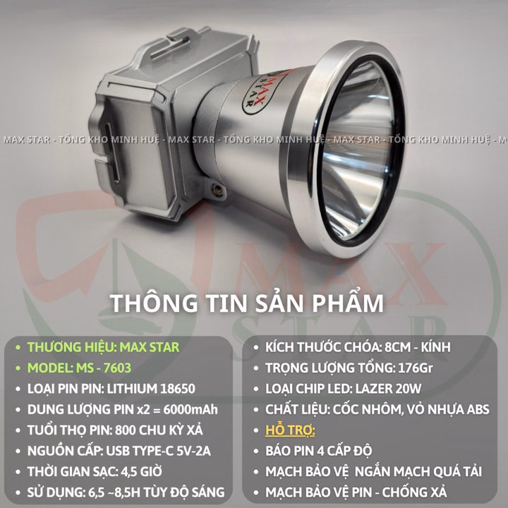 Đèn Pin Đội Đầu Siêu Sáng Chiếu Xa Ms 7603 Led Laler Công Suất 20W Gd188 - Lady'S Passion - Ảnh 2