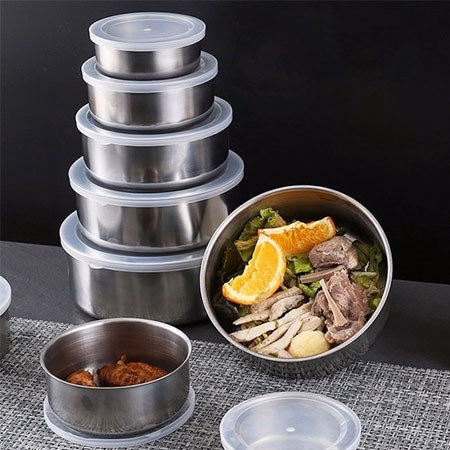 Bộ Thố Lạnh Inox 5 Món Đựng Bảo Quản Thực Phẩm Có Nắp Đậy Đa Năng Ld038 - Lady'S Passion - Ảnh 5