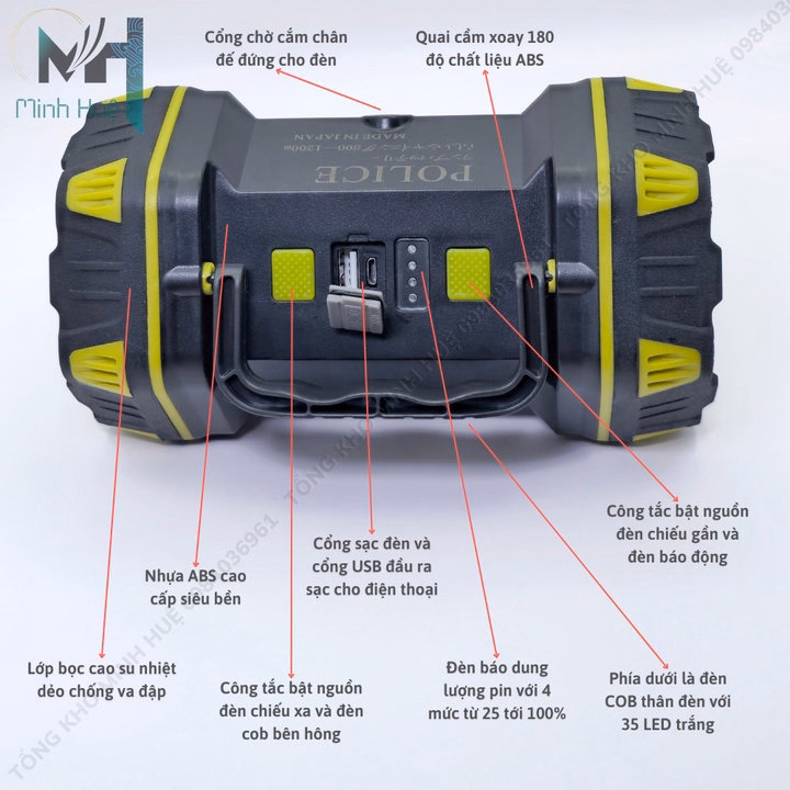 Đèn Pin Cầm Tay Siêu Sáng Hc-262 Chiếu Xa 1000 Mét, Sạc Ngược Cho Điện Thoại, Đèn Cầm Tay Dã Ngoại Cắm Trại Gd192 - Lady'S Passion - Ảnh 3