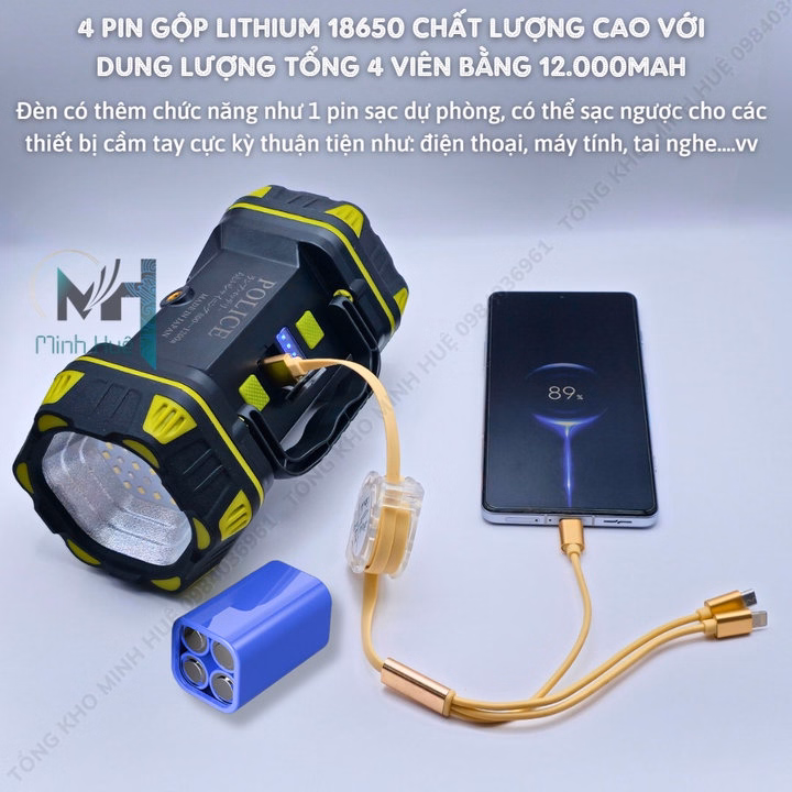 Đèn Pin Cầm Tay Siêu Sáng Hc-262 Chiếu Xa 1000 Mét, Sạc Ngược Cho Điện Thoại, Đèn Cầm Tay Dã Ngoại Cắm Trại Gd192 - Lady'S Passion - Ảnh 4