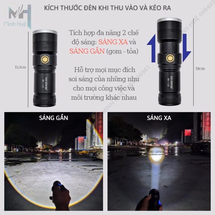 Đèn Pin Cầm Tay Siêu Sáng Ray Bow 1122 Chiếu Xa 600 Mét Có Zoom Xa Gần Chống Nước Sạc Ngược Cho Điện Thoại Cao Cấp Gd193 - Lady'S Passion - Ảnh 6