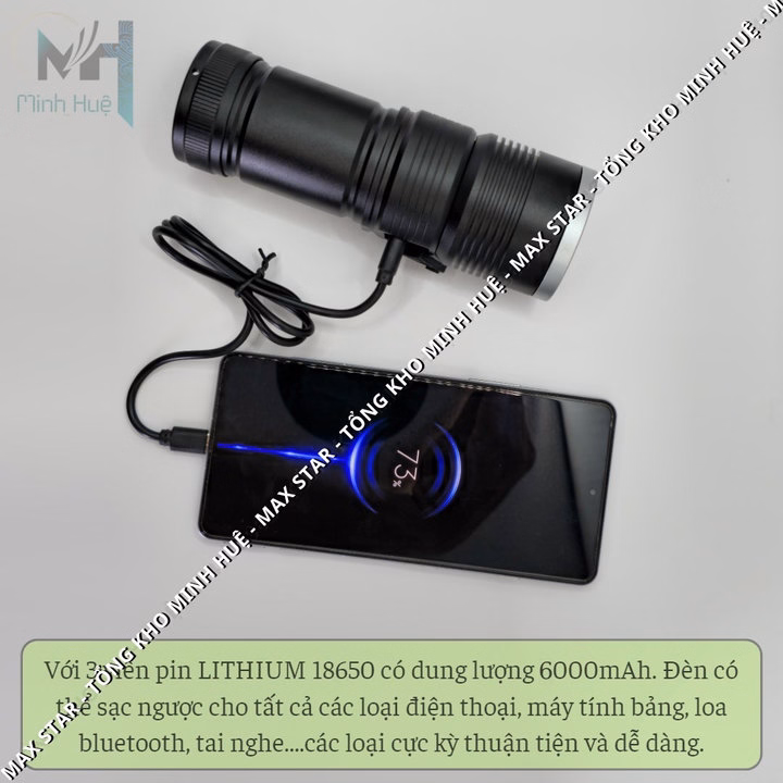 Đèn Pin Cầm Tay Siêu Sáng Ray Bow 1122 Chiếu Xa 600 Mét Có Zoom Xa Gần Chống Nước Sạc Ngược Cho Điện Thoại Cao Cấp Gd193 - Lady'S Passion - Ảnh 8