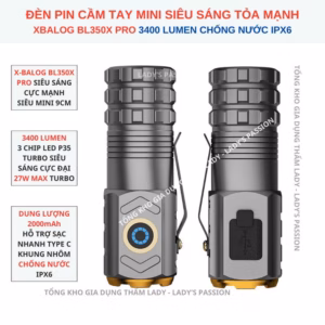 Đèn Pin Cầm Tay Mini Siêu Sáng Xbalog Bl350X Pro Vỏ Nhôm Chống Nước Ipx7, Độ Sáng Tối Đa 3400 Lumen Gd195 - Lady'S Passion