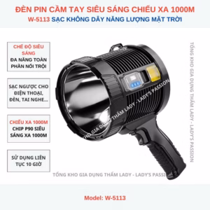 Đèn Pin Cầm Tay Siêu Sáng W5113 Chiếu Xa 1000 Mét Sạc Năng Lượng Mặt Trời Chống Nước Gd196 - Lady'S Passion
