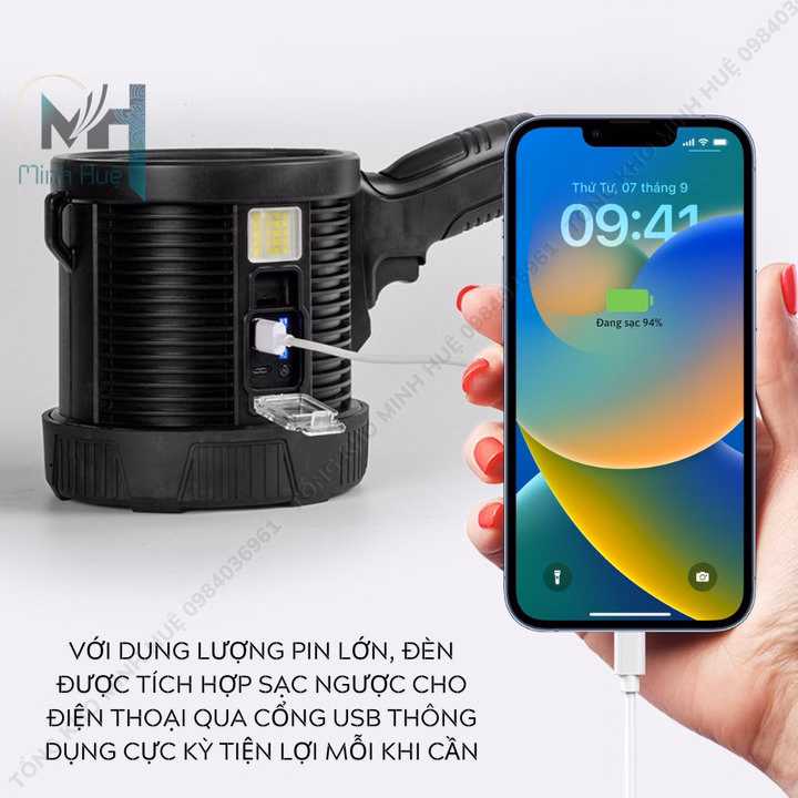 Đèn Pin Cầm Tay Siêu Sáng W5113 Chiếu Xa 1000 Mét Sạc Năng Lượng Mặt Trời Chống Nước Gd196 - Lady'S Passion - Ảnh 5