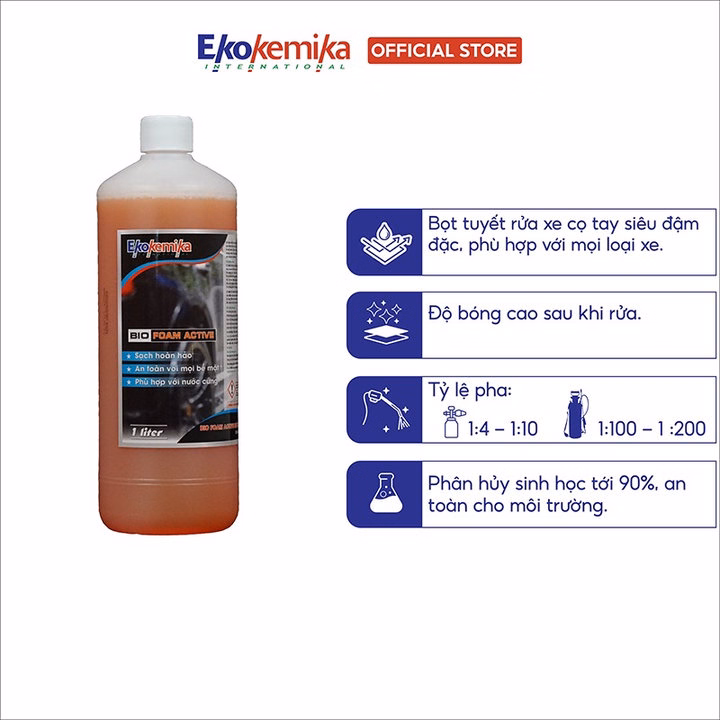 Dung Dịch Rửa Xe Có Chạm Bọt Tuyết Bio Foam Active -1L Thương Hiệu Ekokemika