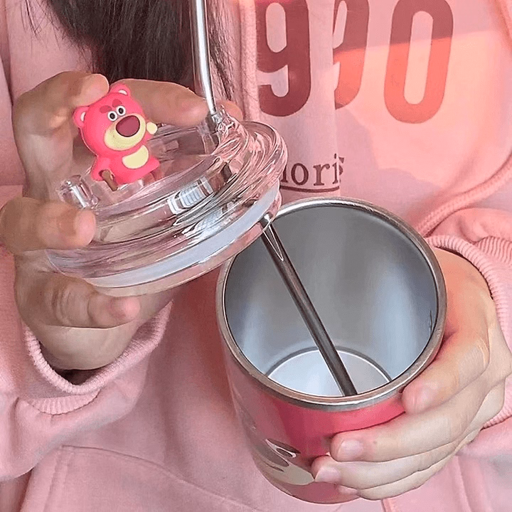 Ly Giữ Nhiệt Gấu Dâu Chất Liệu Inox 304 Kèm Ống Hút 600Ml Ctb199 - Bechip - Ảnh 5