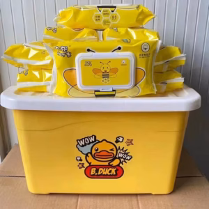 Khăn Ướt Vịt Vàng/Gấu Dâu/Ong Vàng Kèm Thùng Nhựa 10 Gói - Gdn