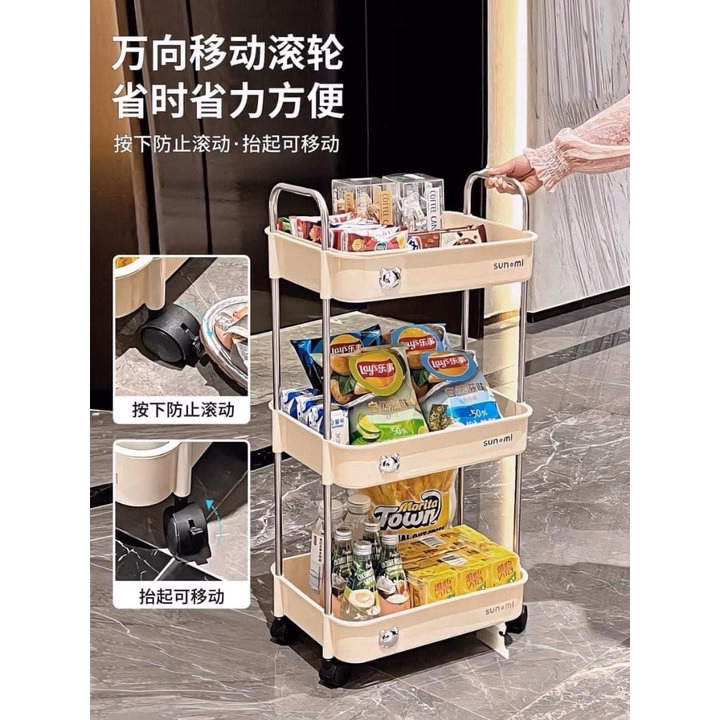 Kệ Gấu Sunmix 3 Tẩng Đựng Đồ Khung Inox Có Bánh Xe - Gdn - Ảnh 5