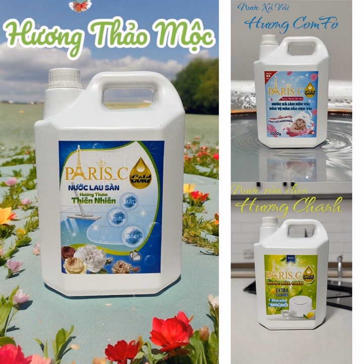 Nước Rửa Chén Hương Chanh/Lau Sàn Thảo Mộc/Xả Vải Paris Can 5L - Gdn