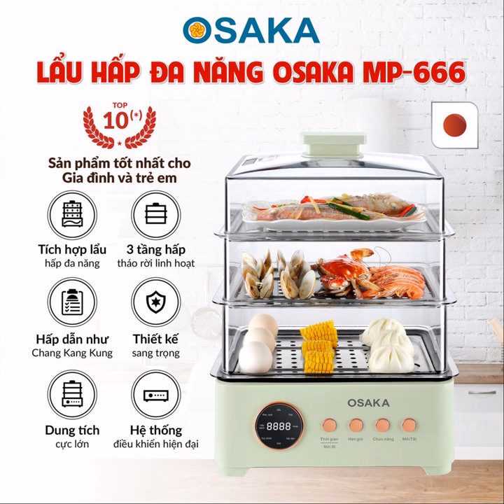 Nồi Lẩu Hấp Thủy Nhiệt Đa Năng Osaka Mp-666 Ngon Như Nhà Hàng Chang Kang Kung