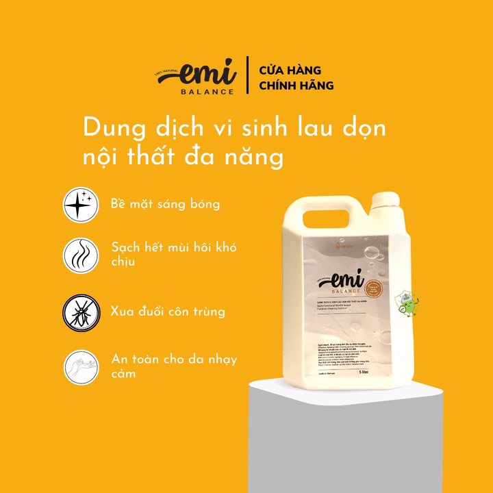 Nước Lau Bề Mặt Đa Năng Emi Balance Vệ Sinh Nội Thất Bàn Ăn Ghế Da Túi Da Tủ Lạnh Làm Sạch Khử Mùi Nhanh Mềm Da 5L