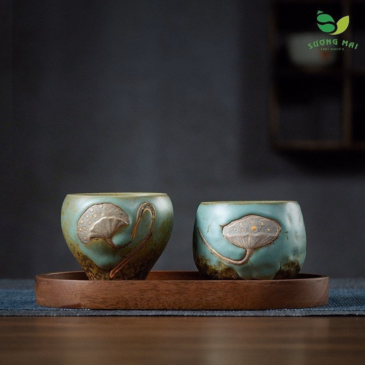 Bộ Chén Đôi Hoa Sen Thủ Công- Sương Mai