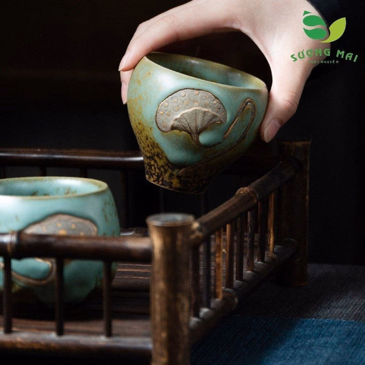 Bộ Chén Đôi Hoa Sen Thủ Công- Sương Mai - Ảnh 2