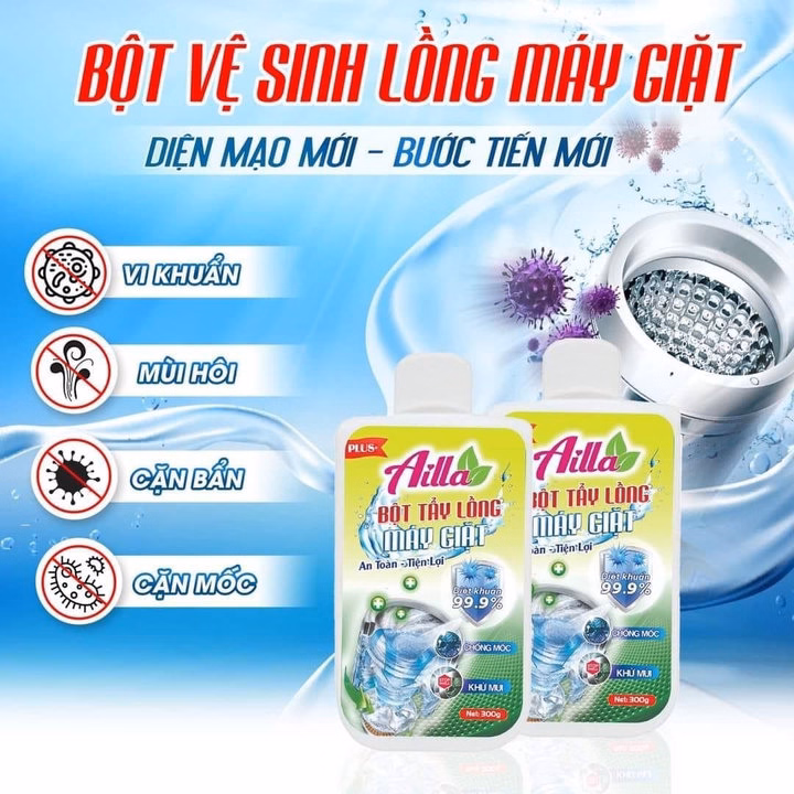 Tẩy Lồng Máy Giặt Ailla 300G Diệt Khuẩn 99%, Chống Mốc, Khử Mùi - An Toàn- Tiện Lợi