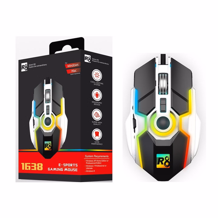 Chuột Máy Tính Có Dây, Đèn Led Rgb, Chuột Gaming R8 - Silver