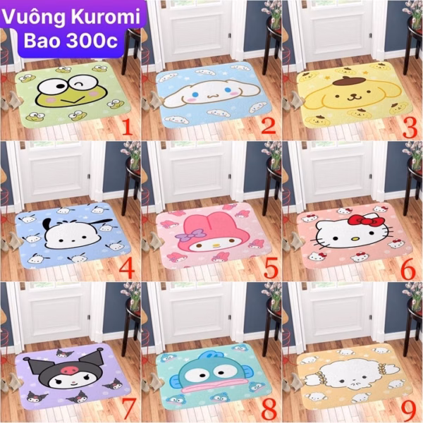 [Combo 4 Tặng 1] Thảm Lau Chân Vải Chữ Nhật/ Oval Kuromi Ngẫu Nhiên - Su Clothing